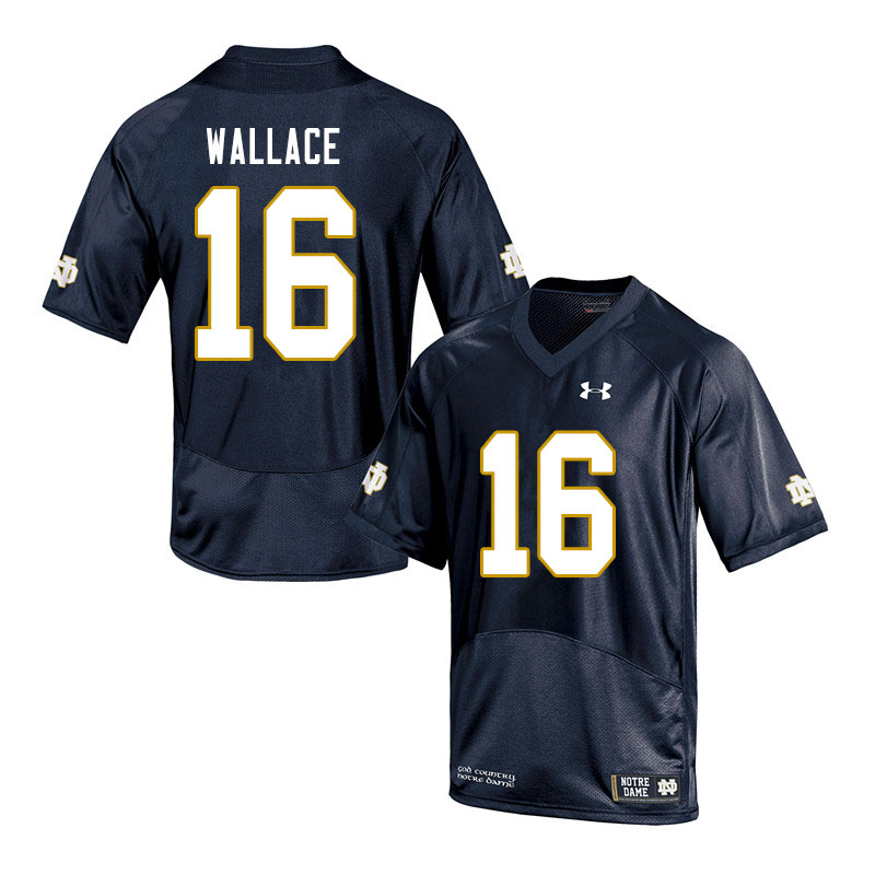 Men's NCAA Notre Dame Fighting Irish #16 KJ Wallace Stitched College Under Armour Authentic Navy Football Jersey QV10D21FV